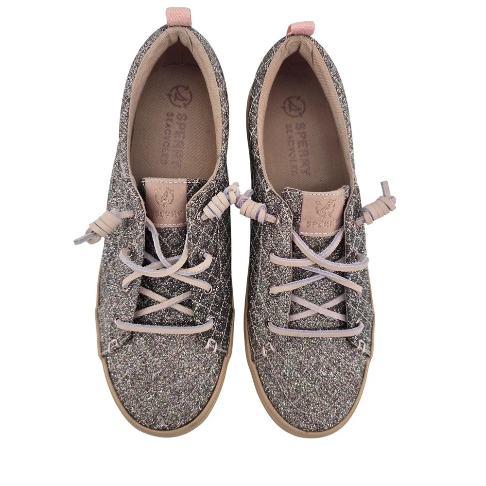 Sperry Sneakers Womens 10 Pink Crest Vibe SeaCycled Quilted Glitter STS89029